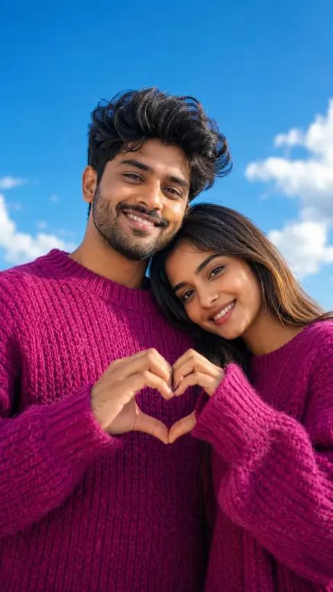 Blue Sky Heart Couple Portrait