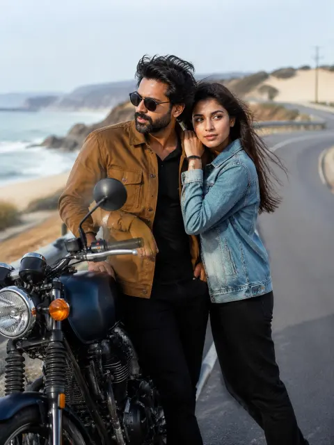 Coastal Motorcycle Couple
