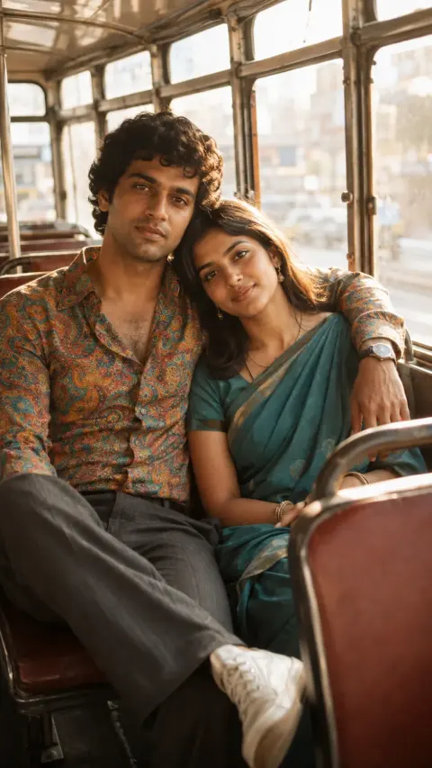 Sunlit Bus Retro Couple