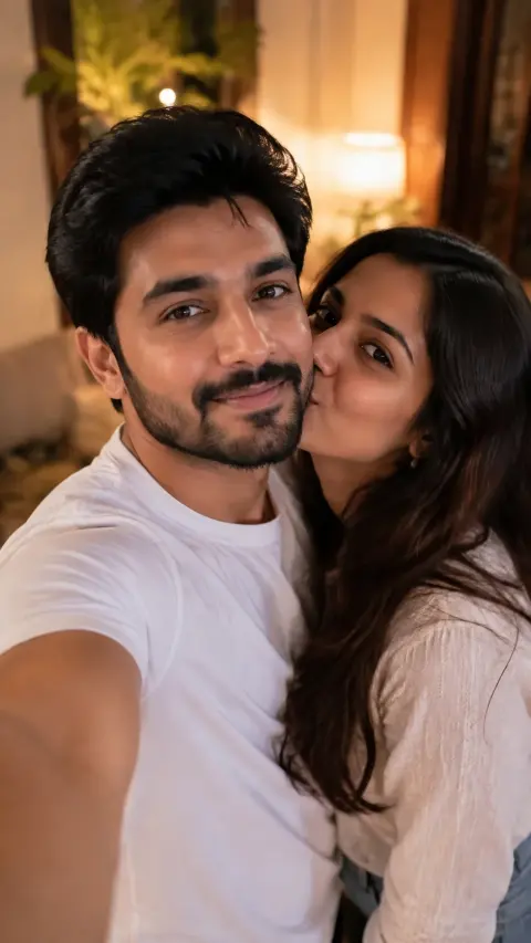 Cheek Kiss Couple Selfie