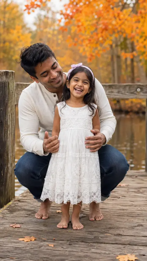 Autumn Boardwalk Father and Child