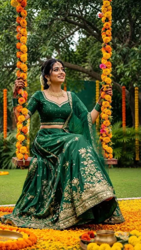 Green Lehenga on a Teej Swing