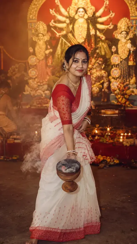 Teej Shrine Flowers With Grandmother