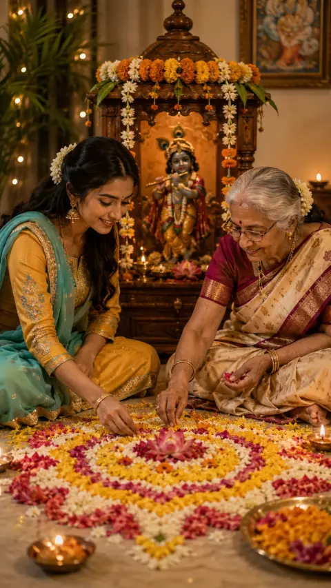 Grandmother Krishna Rangoli