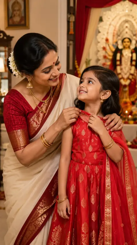 Durga Puja Mother Daughter Dressing