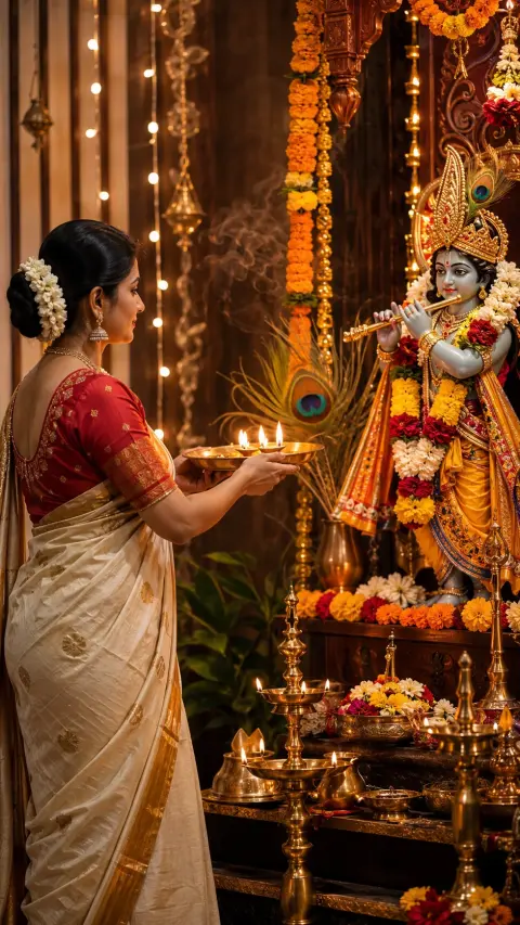 Janmashtami Woman Aarti Portrait