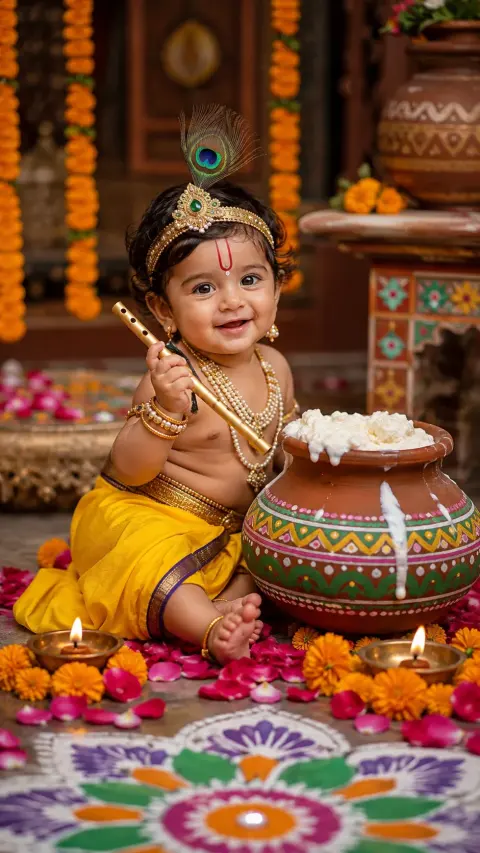Janmashtami Baby Krishna Butter Pot Portrait