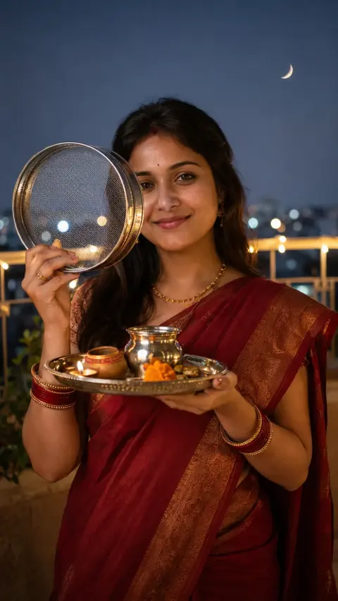 Karwa Chauth Moonlit Terrace Portrait