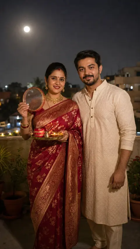 Karwa Chauth Couple Moonlight