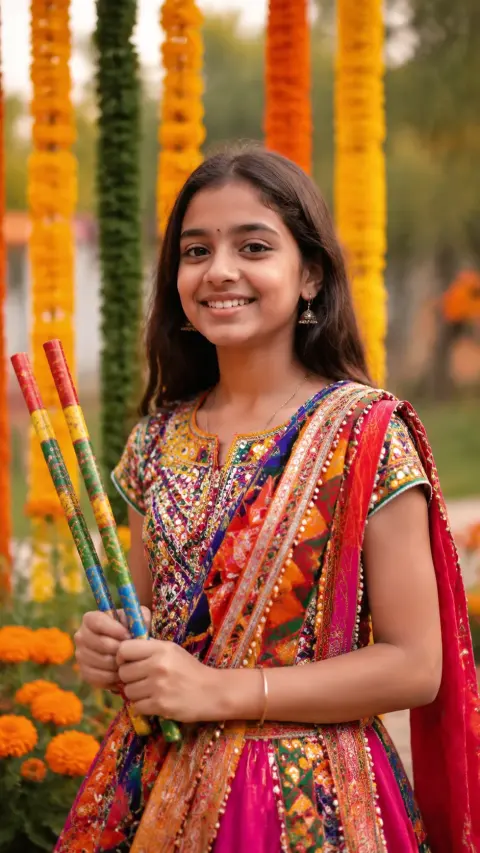 Young Girl With Dandiya