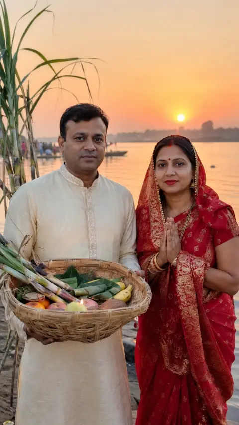 Chhath Puja Couple at Ghat