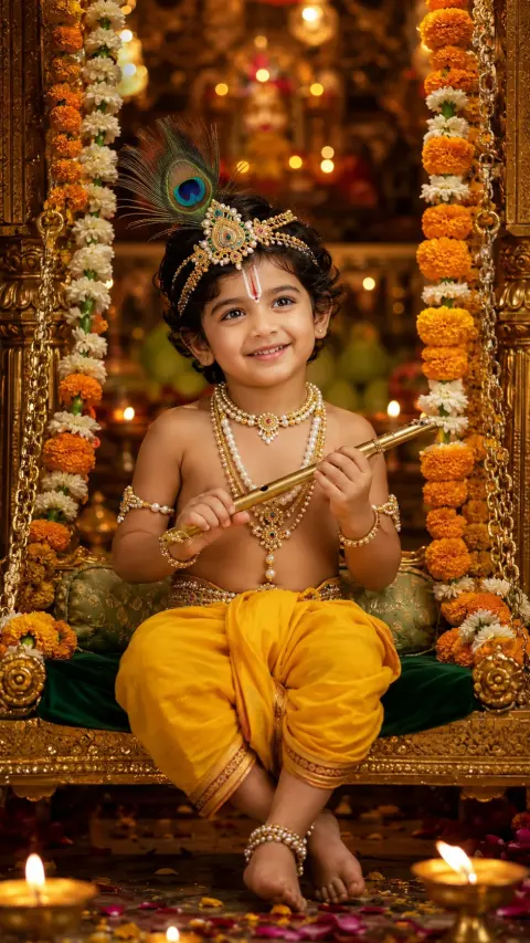 Janmashtami Little Krishna Swing Portrait