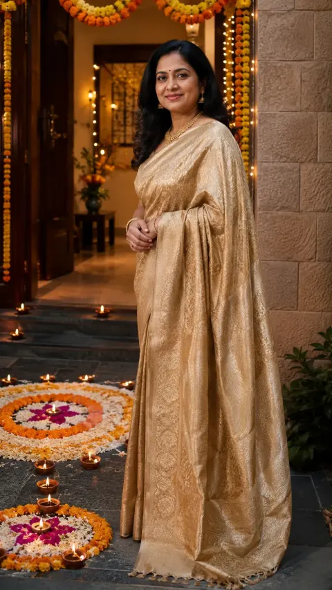 Diwali Golden Saree Entrance