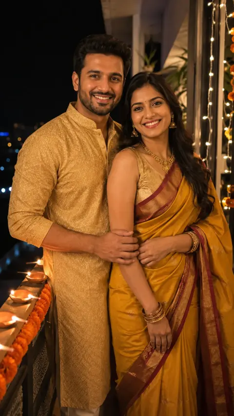 Diwali Couple Balcony Lights