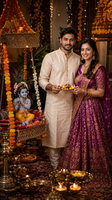 Janmashtami Couple With Krishna Jhula
