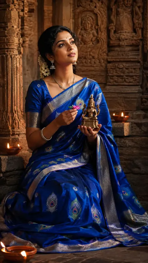 Temple Blue Silk Saree