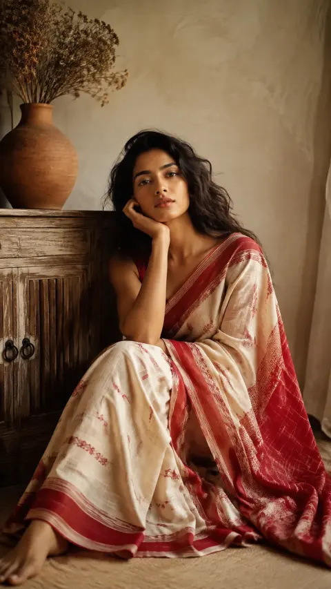 Red Cream Rustic Saree