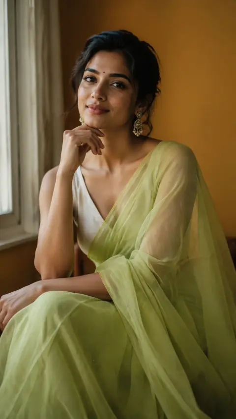 Lime Mustard Wall Saree