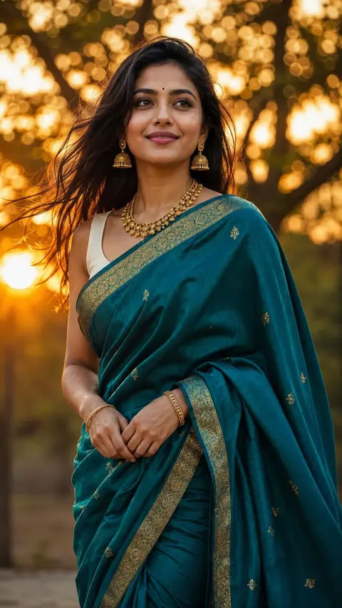 Teal Sunset Saree