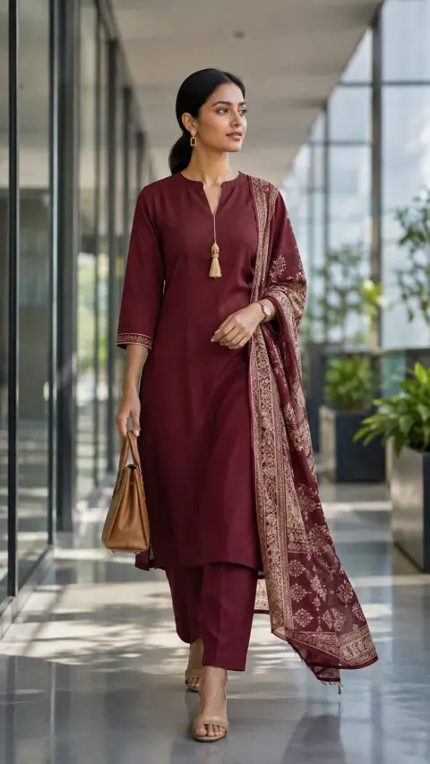 Maroon Office Kurti Look